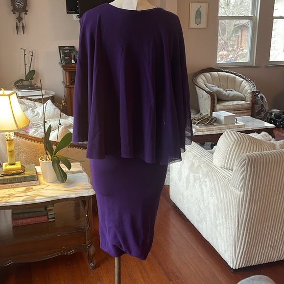 Fuzzi Viola purple flutter sleeve midi capelet dress - Picture 4 of 12